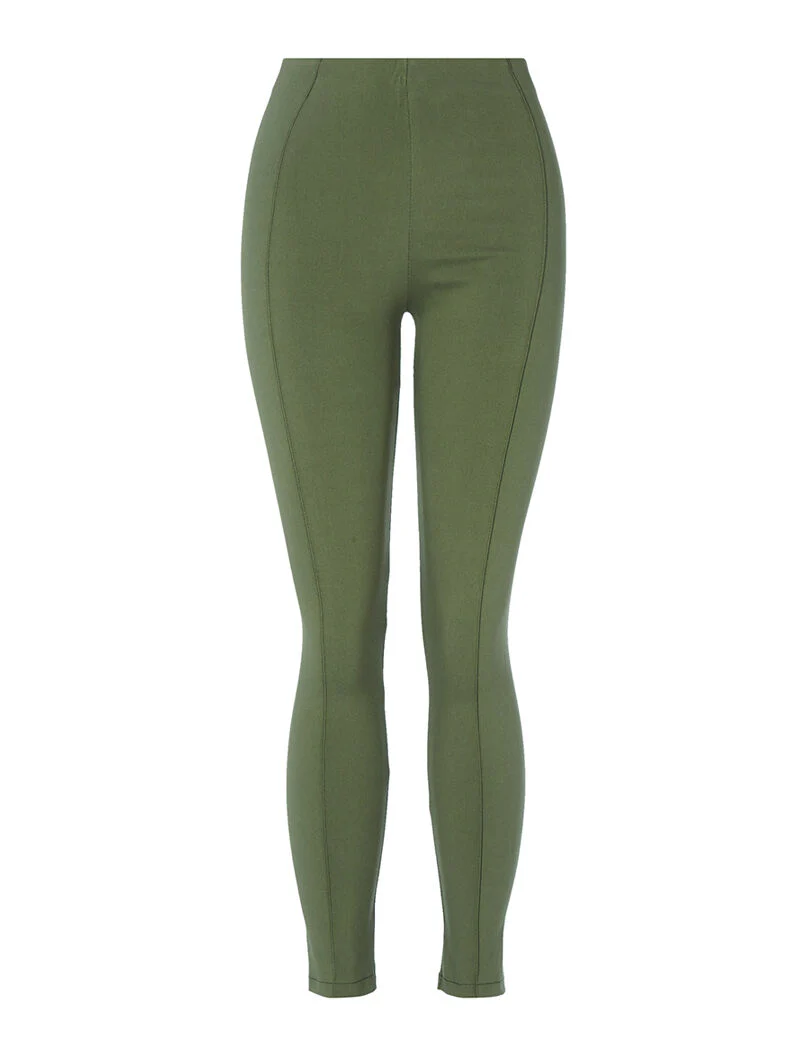 Legging met doorgestikte naad - kaki