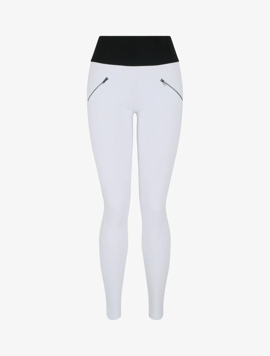 Getextureerde taille legging met kleine ritsen - Wit