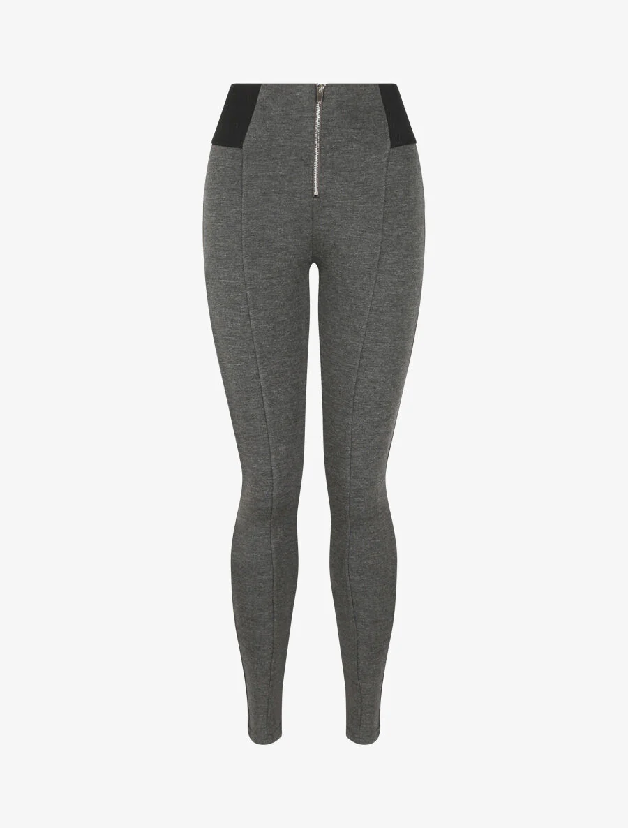 Ultra skinny legging met getextureerde taille en rits - Gemêleerd grijs
