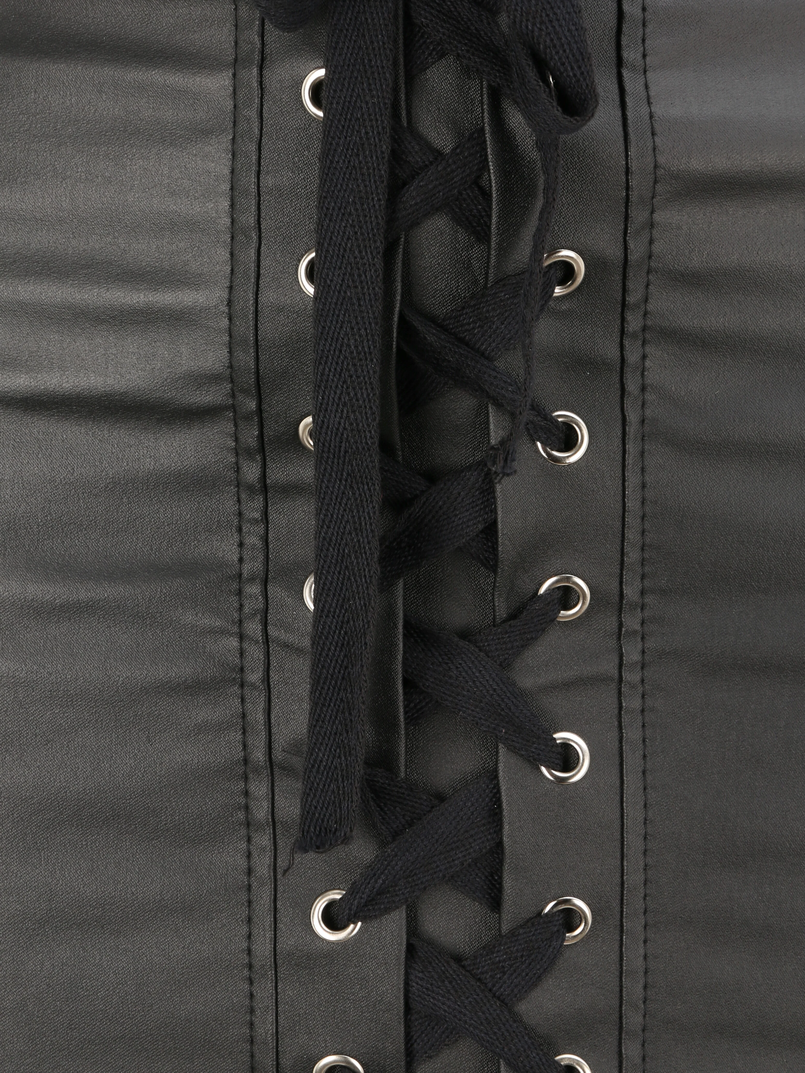 Leren rok met veters - Zwart - Image 3