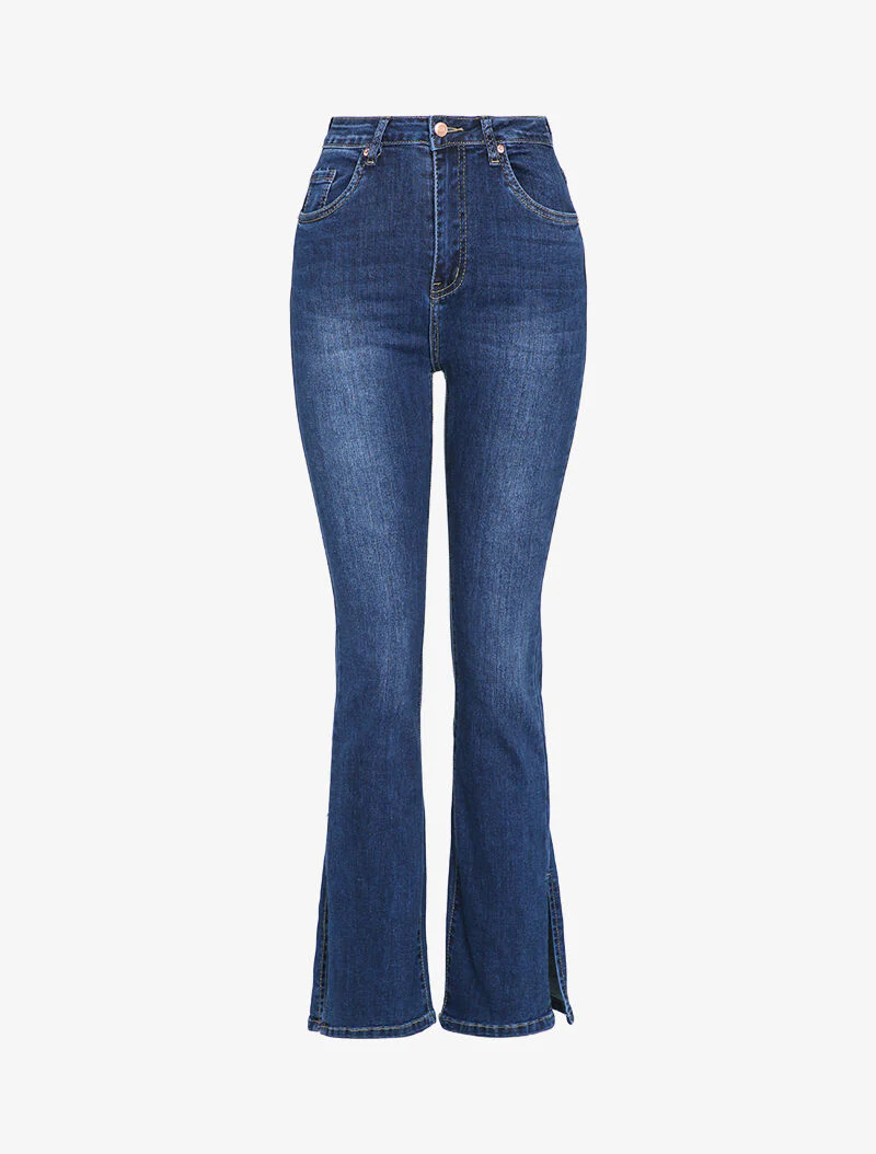 Licht vervaagde Jean flare met gespleten randen - Blauw denim