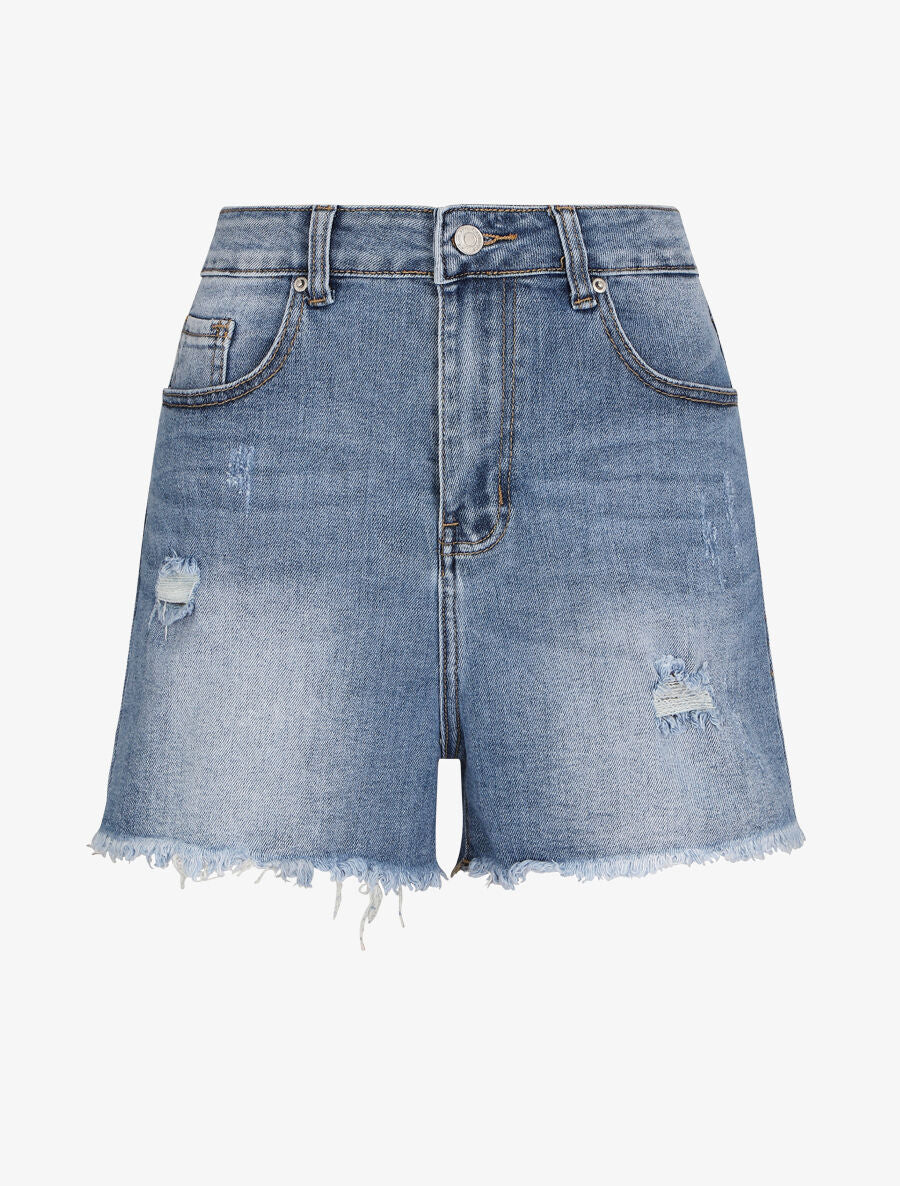 Lichte gescheurde mini-short - Blauw denim - Image 2