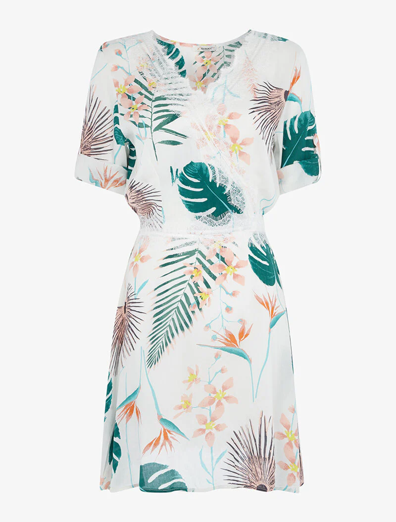 Lichte jurk met tropische print - wit