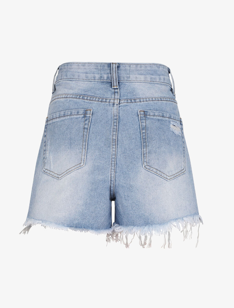 Lichte rechte mini-shorts met scheuren - Lichtblauw - Image 2