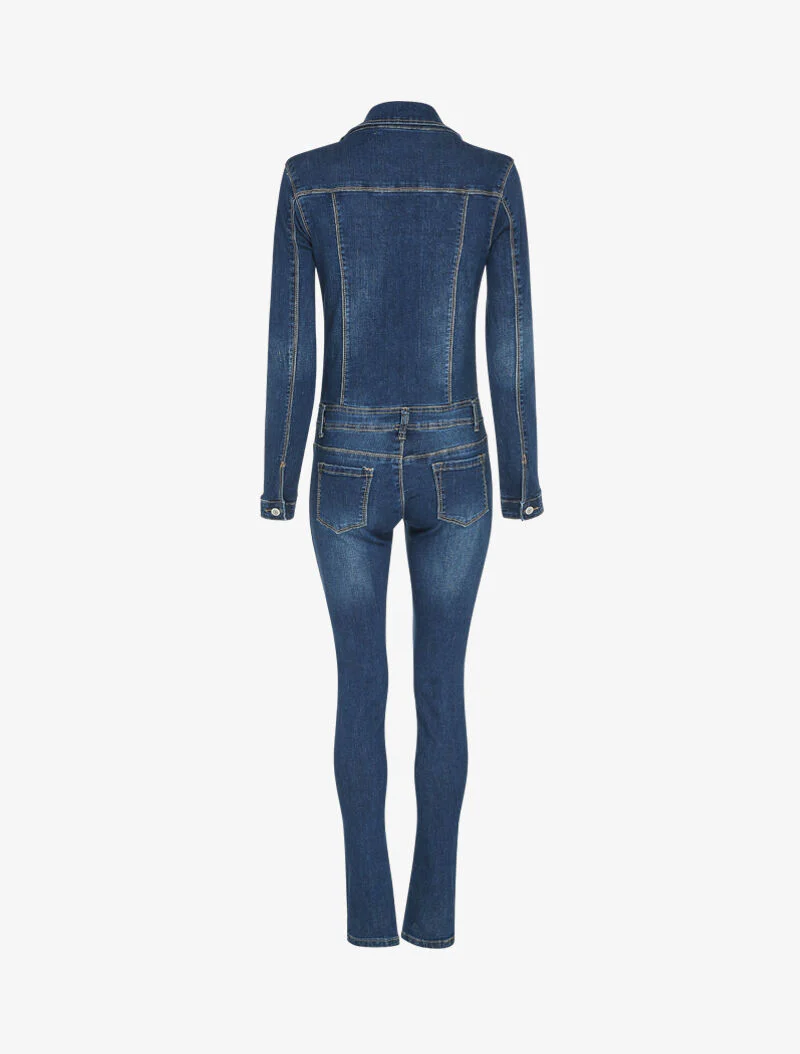 Licht vervaagde spijkerpak met ritssluiting - Denim blauw - Image 3