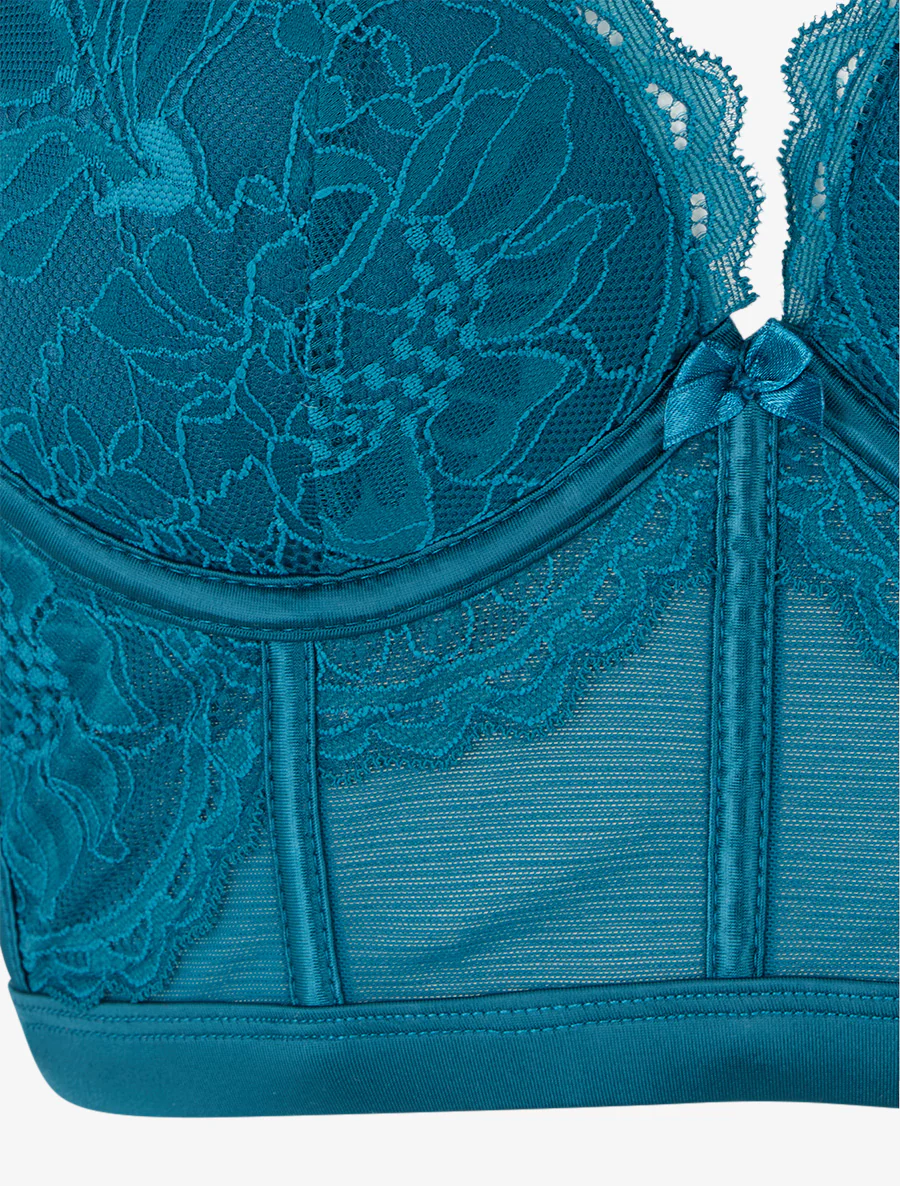 Lingerieset in korsetstijl met bloemenkant - Eendenblauw - Image 4