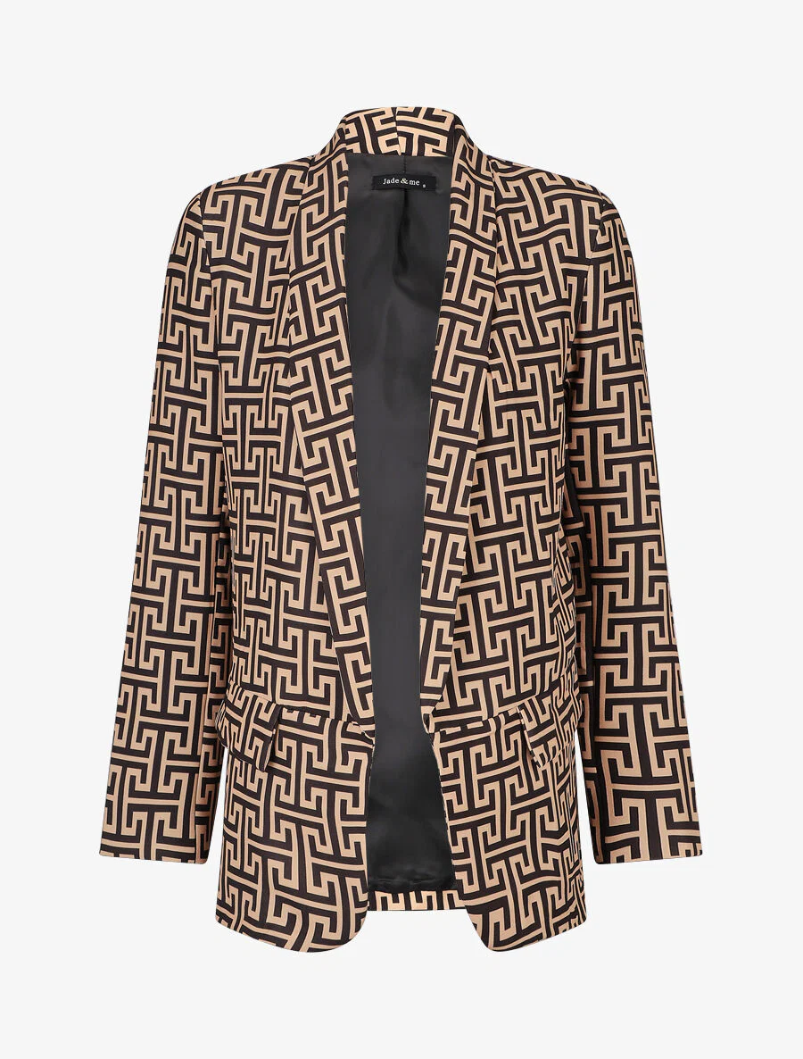 Losse blazer met Griekse print - Camel