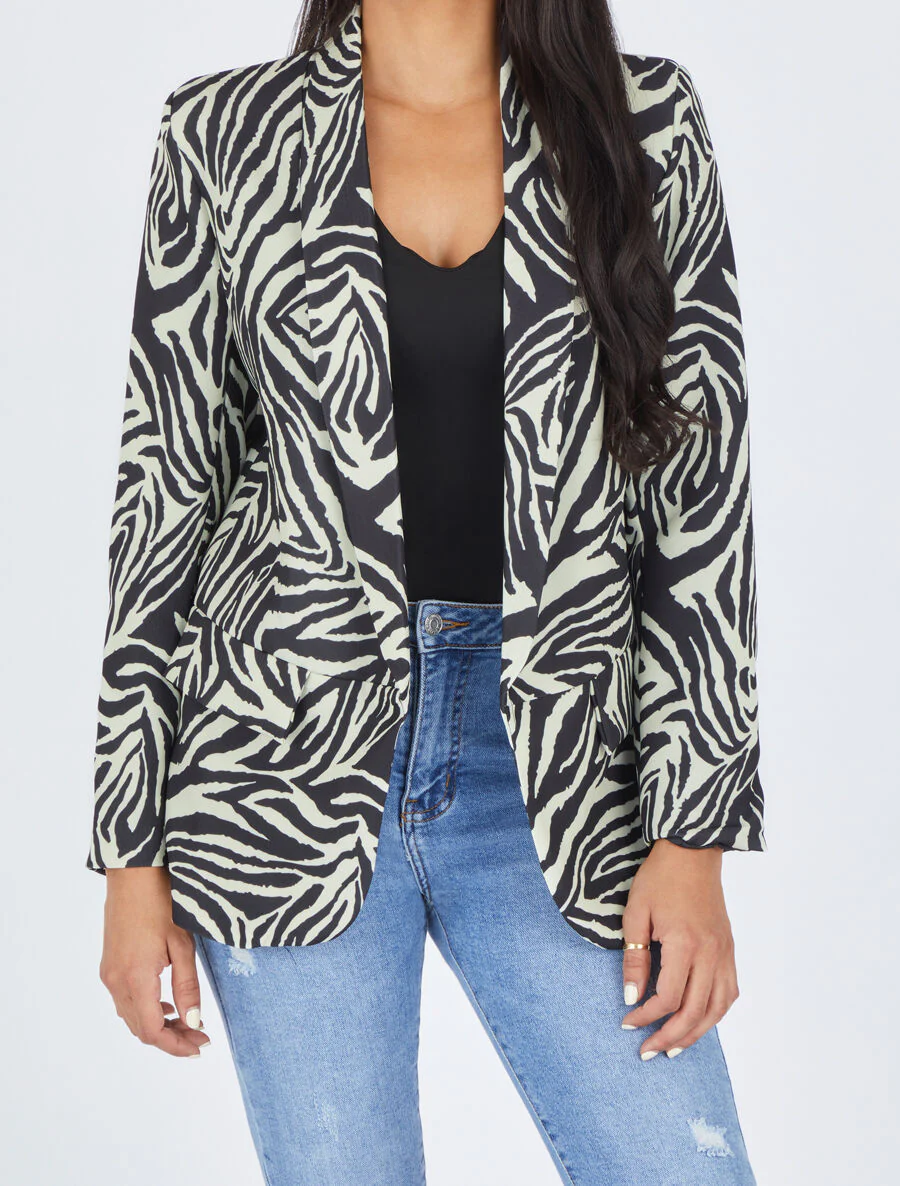 Losse blazer met zebraprint - wit - Image 4