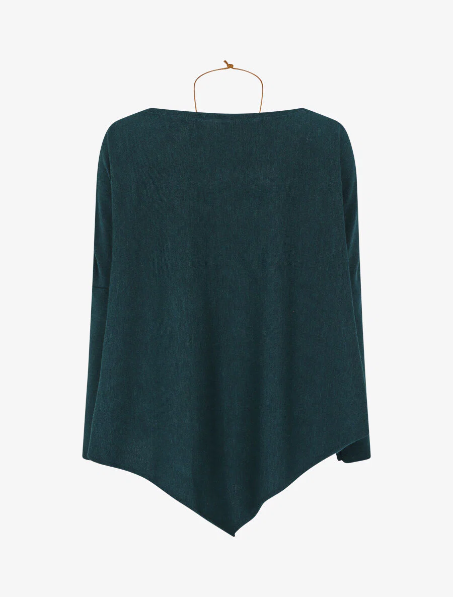 Losse effen trui met V-hals - Blauwgroen - Image 2