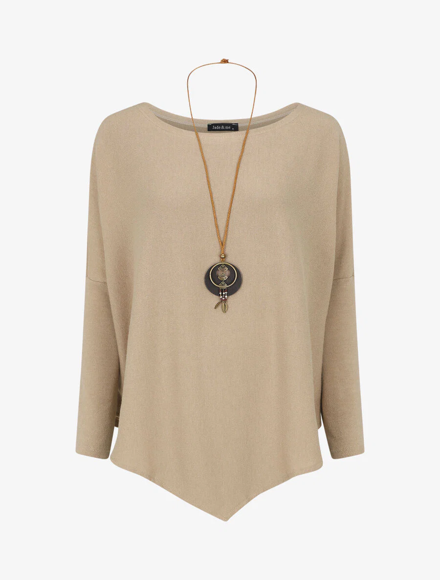 Losse effen trui met V-hals - beige