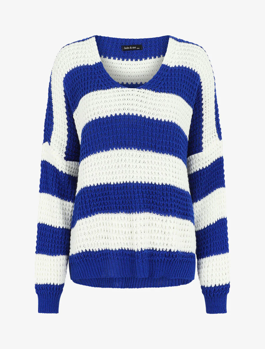 Losse gestreepte trui - Felblauw