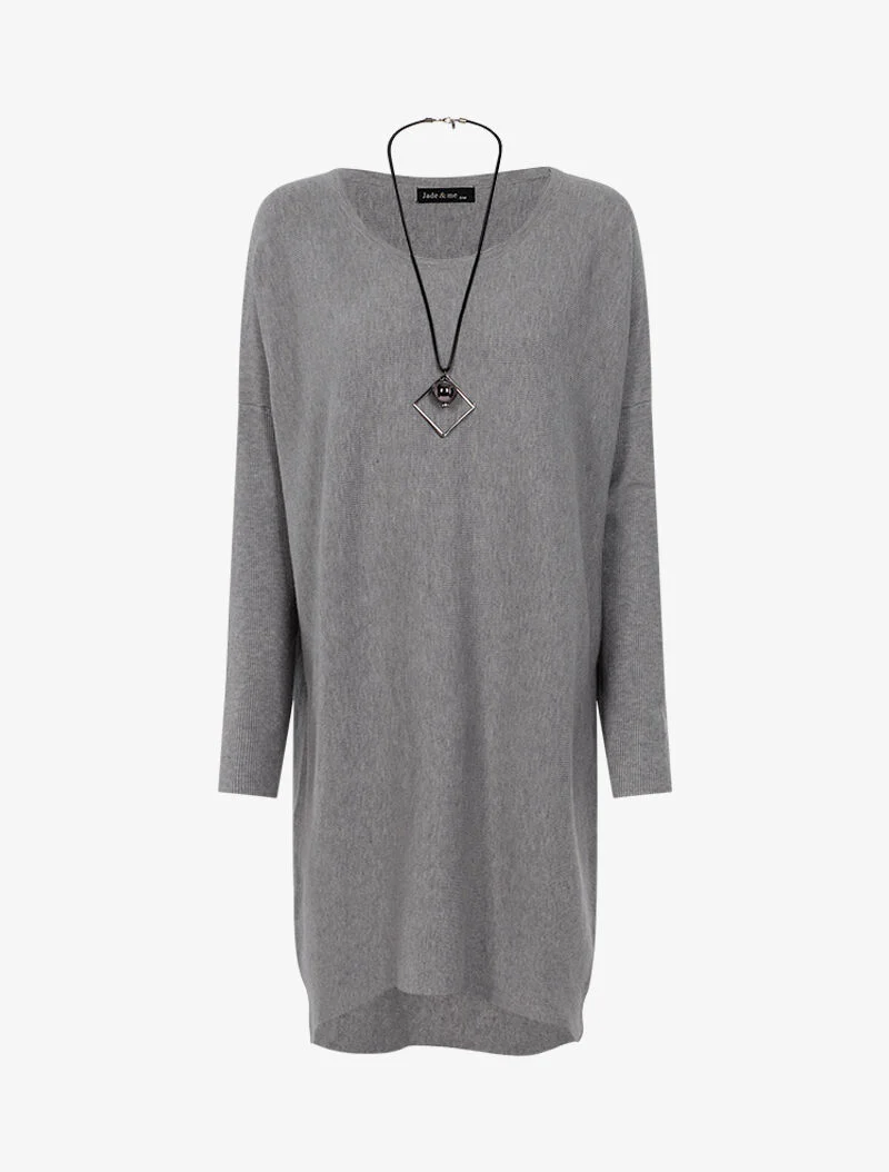 Losse jurk met ketting - lichtgrijs