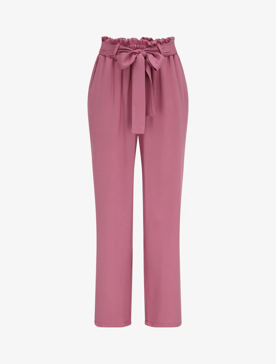 Losse papieren zak rechte broek - Mauve
