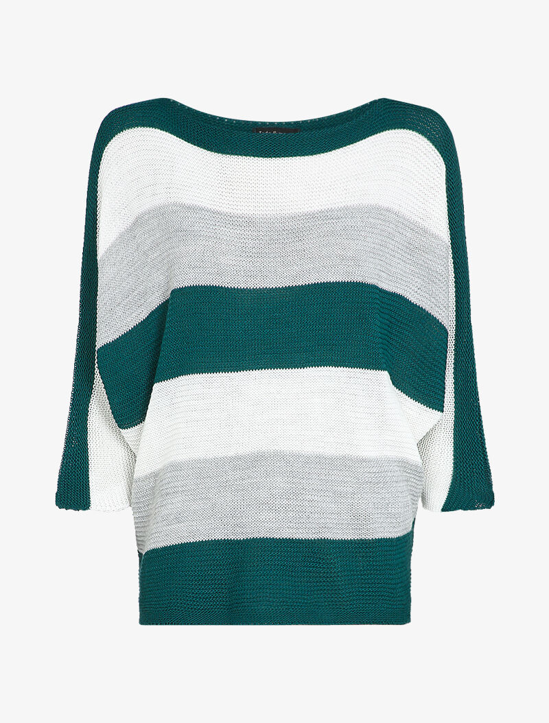 Gestreepte print dolman mouwen trui - Blauwgroen - Image 2