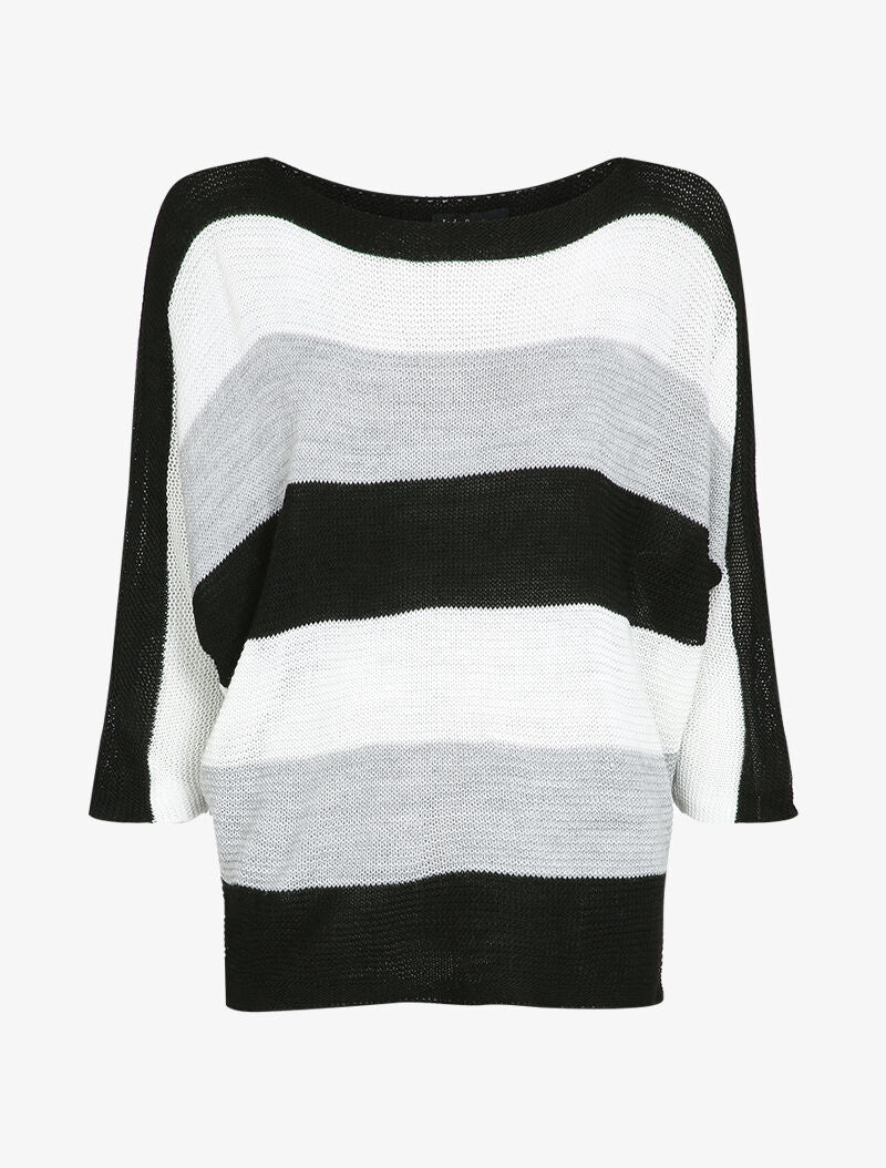 Gestreepte print dolman mouwen trui - Zwart