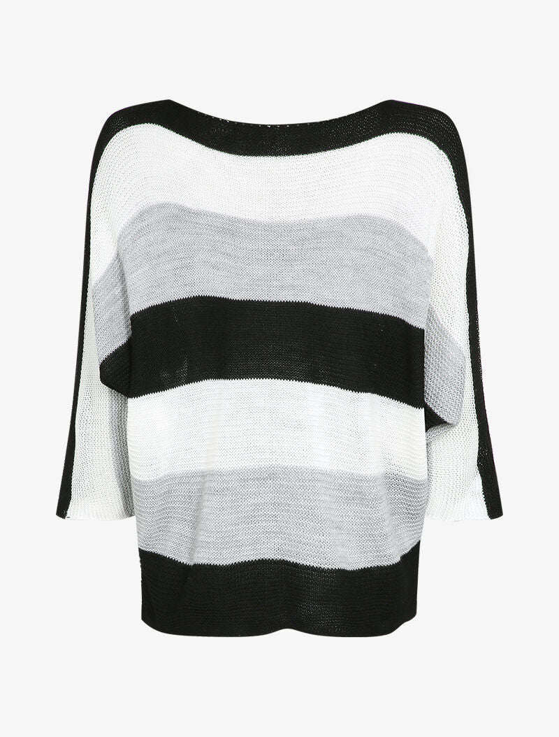 Gestreepte print dolman mouwen trui - Zwart - Image 2