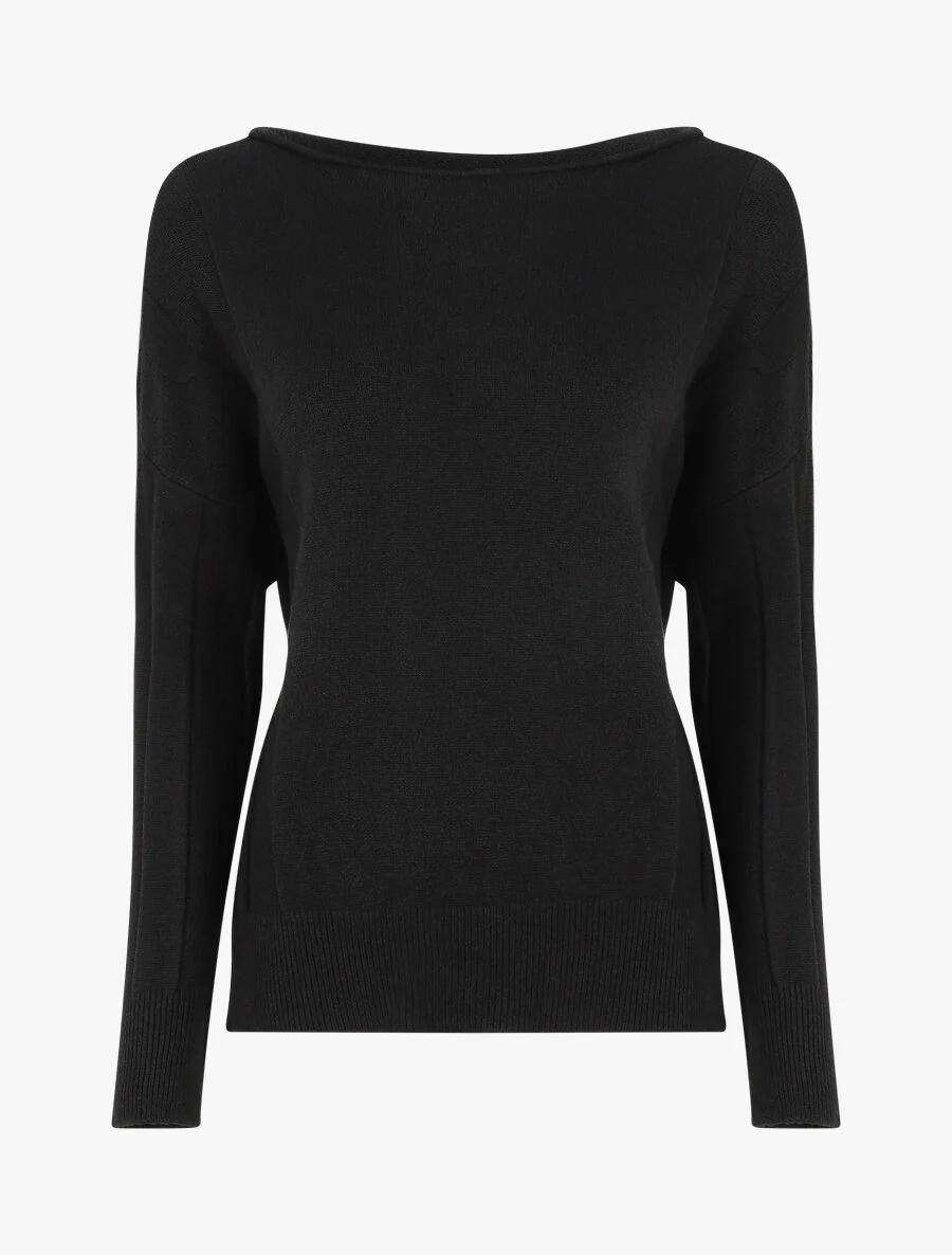 Losse trui van rib met boothals - zwart
