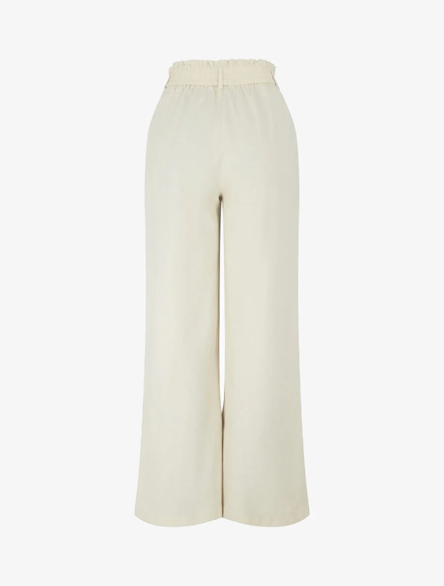 Losvallende broek in linnenlook met 2 knopen - Beige - Image 2