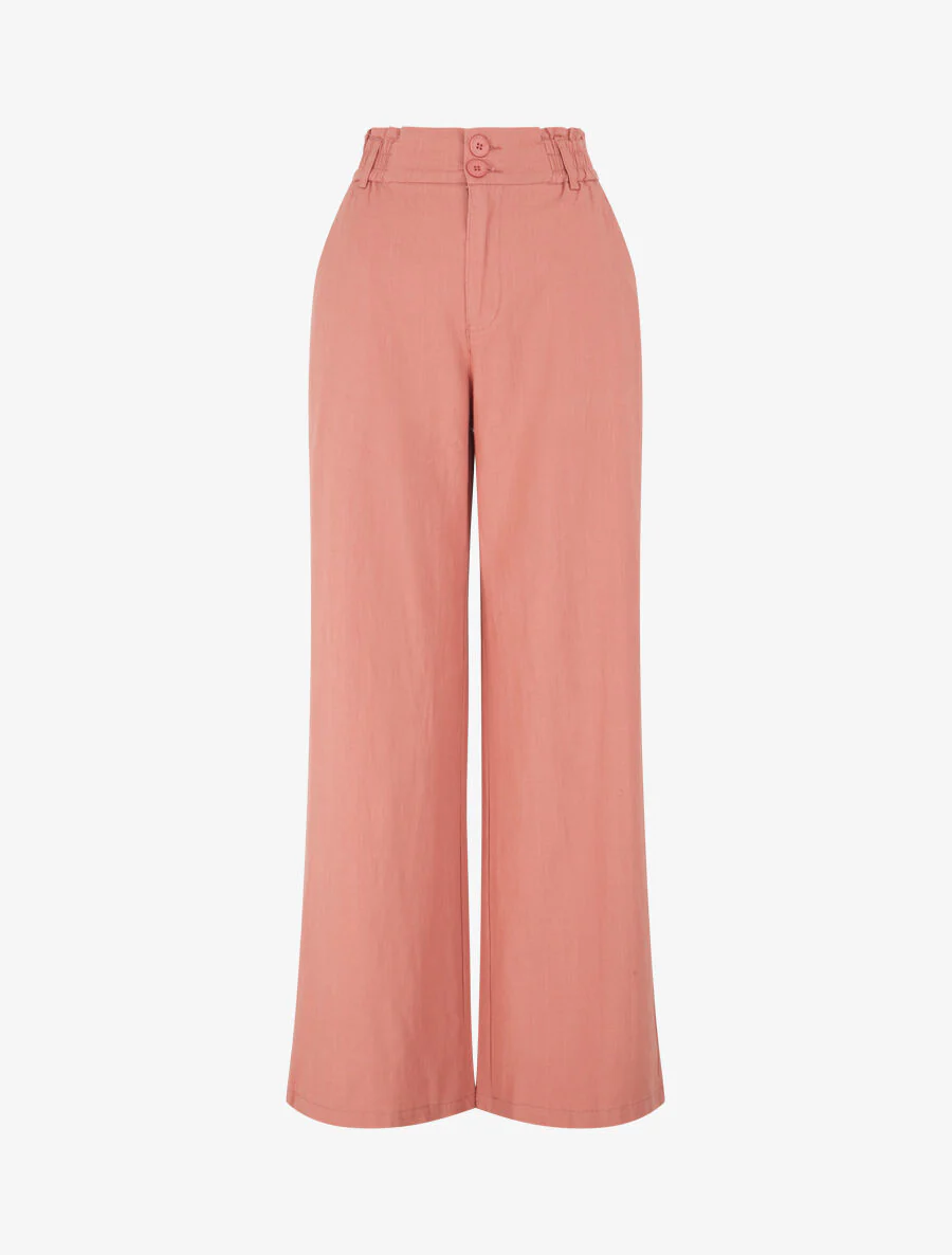 Losvallende broek in linnenlook met 2 knopen - Oudroze