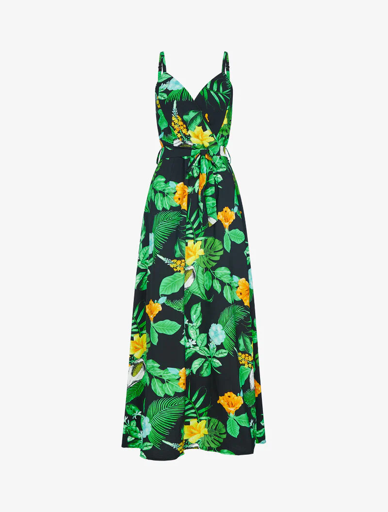 Luchtige jurk met tropische print - zwart