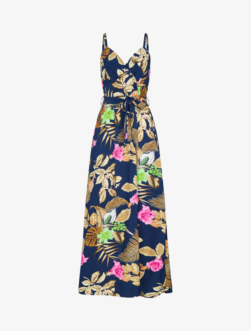 Luchtige jurk met tropische print - marine