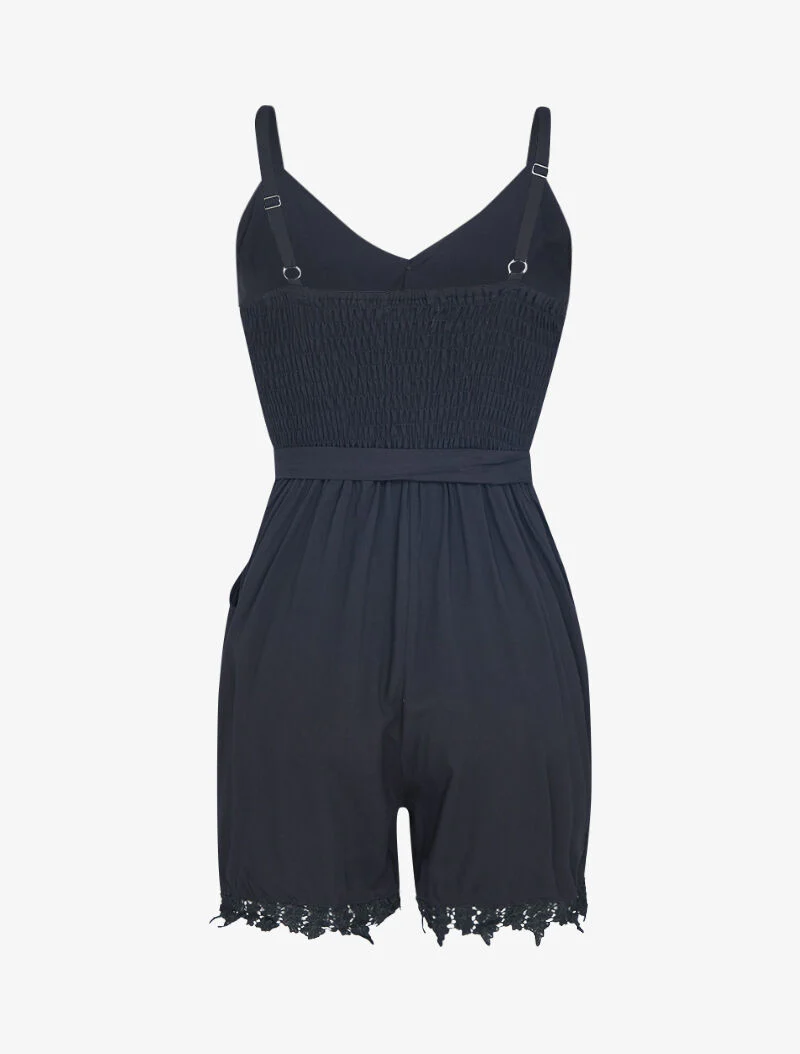Luchtige katoenen playsuit met kanten afwerking - zwart - Image 2