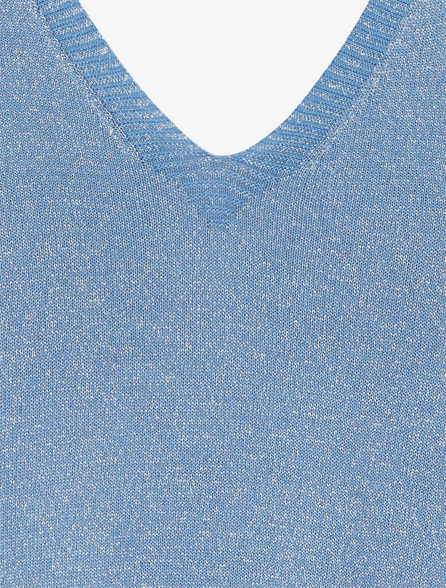 Luchtige top met korte mouwen van fijn, glinsterend breisel - Blauw - Image 3