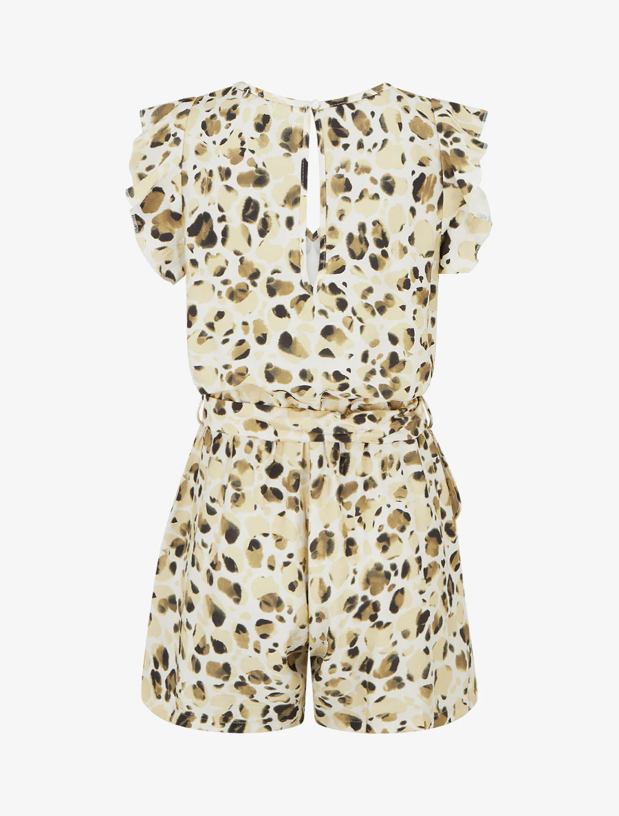 Luipaardprint playsuit met ruches mouwen - Lichtgeel - Image 2