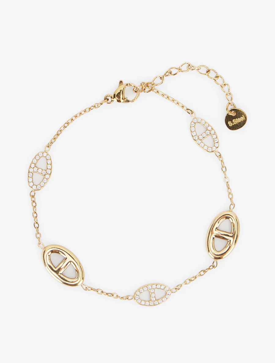 Marine schakelarmband met strass bedels. - Goud - Image 2
