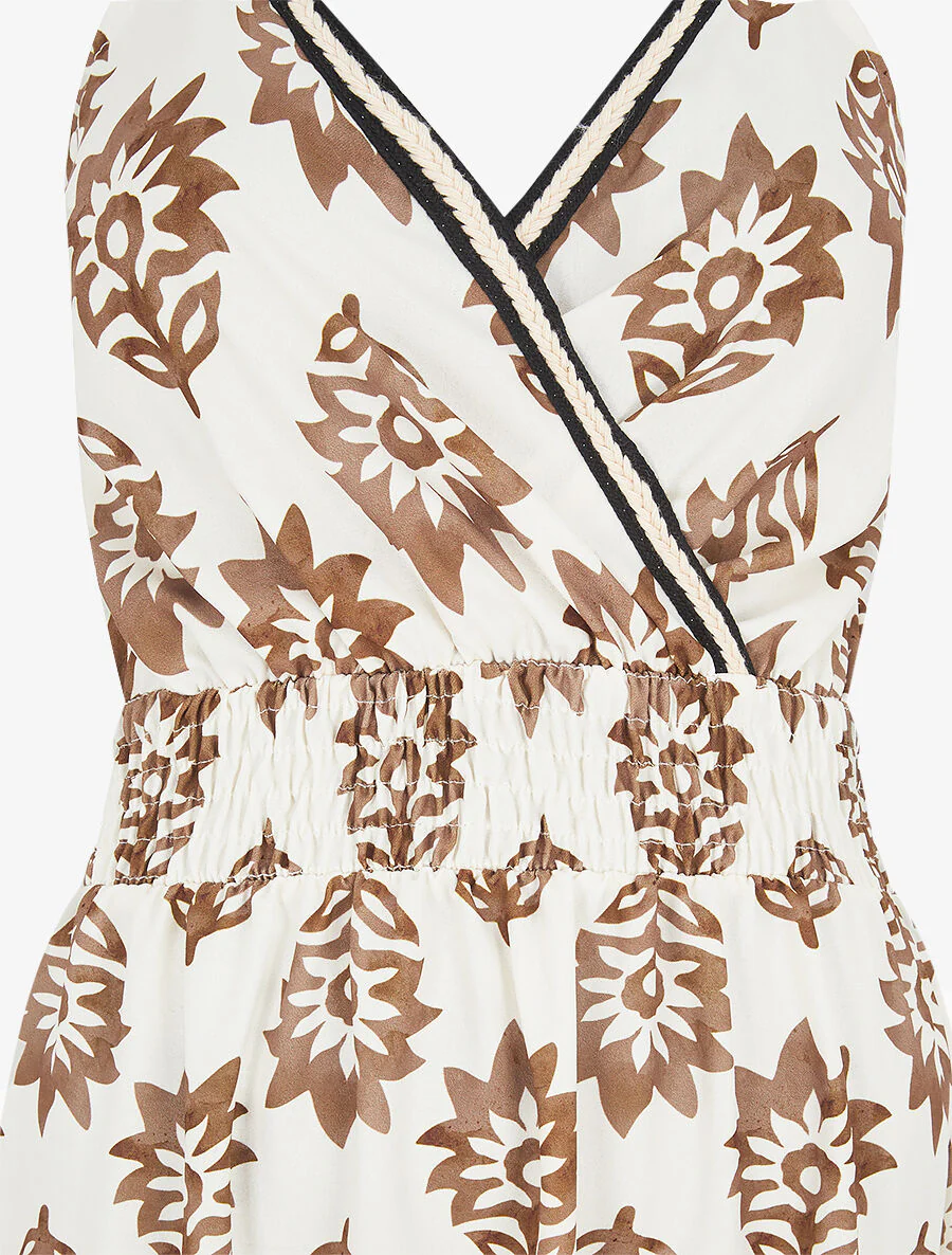 Maxi-jurk met bloemenprint in elastische taille - Kameel - Image 3