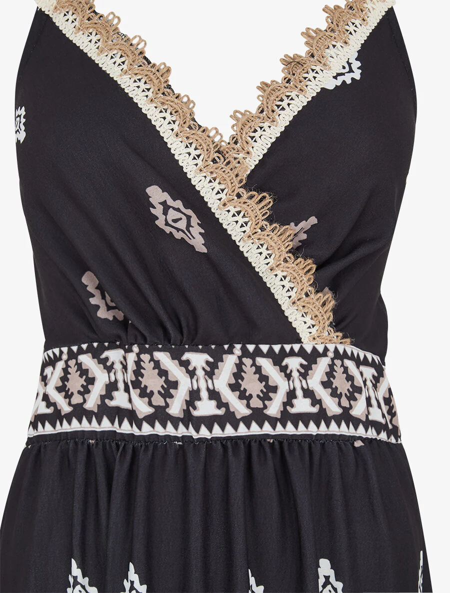 Maxi-jurk met elastische taille en ikat-print - Zwart - Image 3