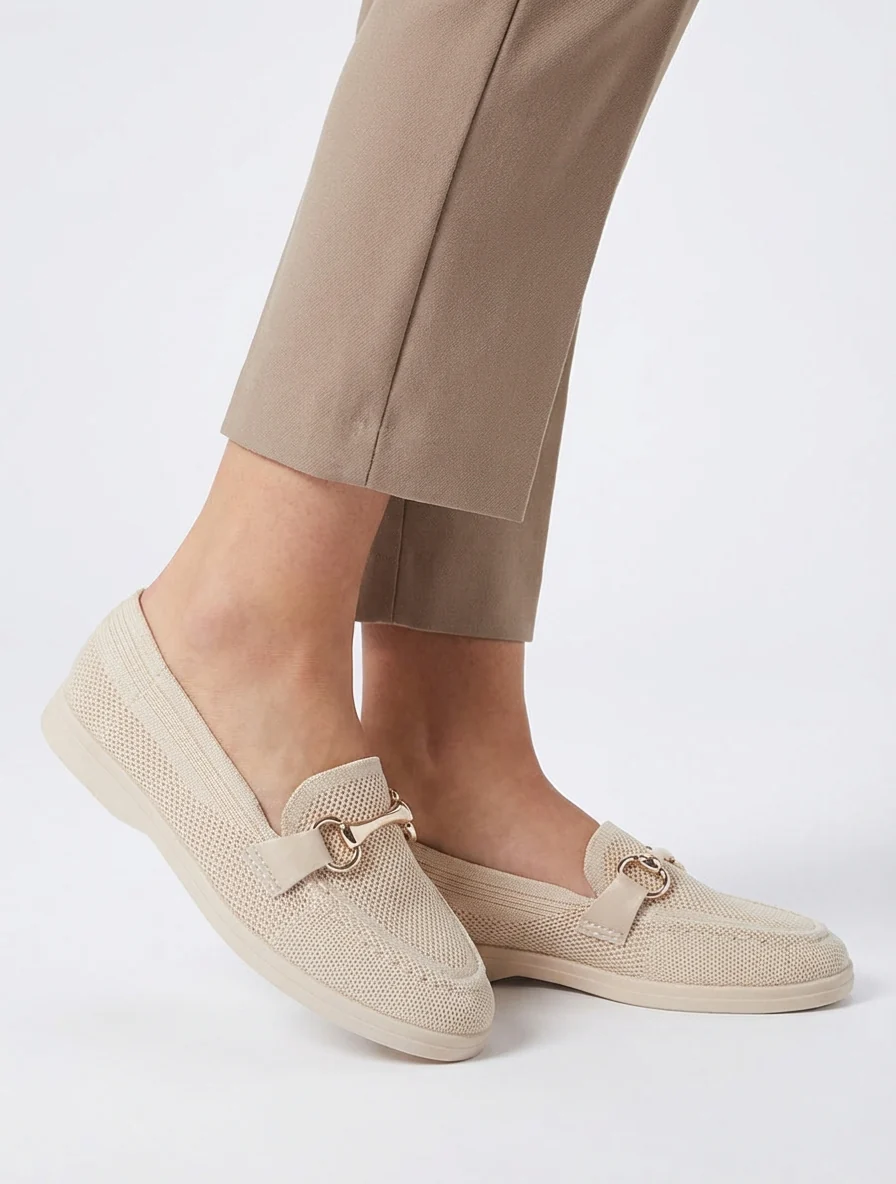 Mesh loafers met decoratieve gesp - Beige - Image 5