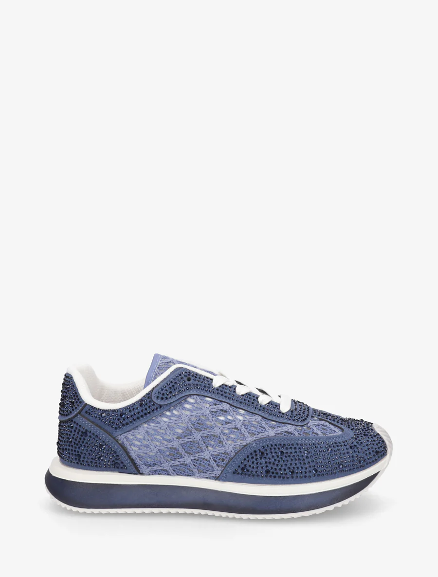 Met strass geborduurde sneakers - Donkerblauw