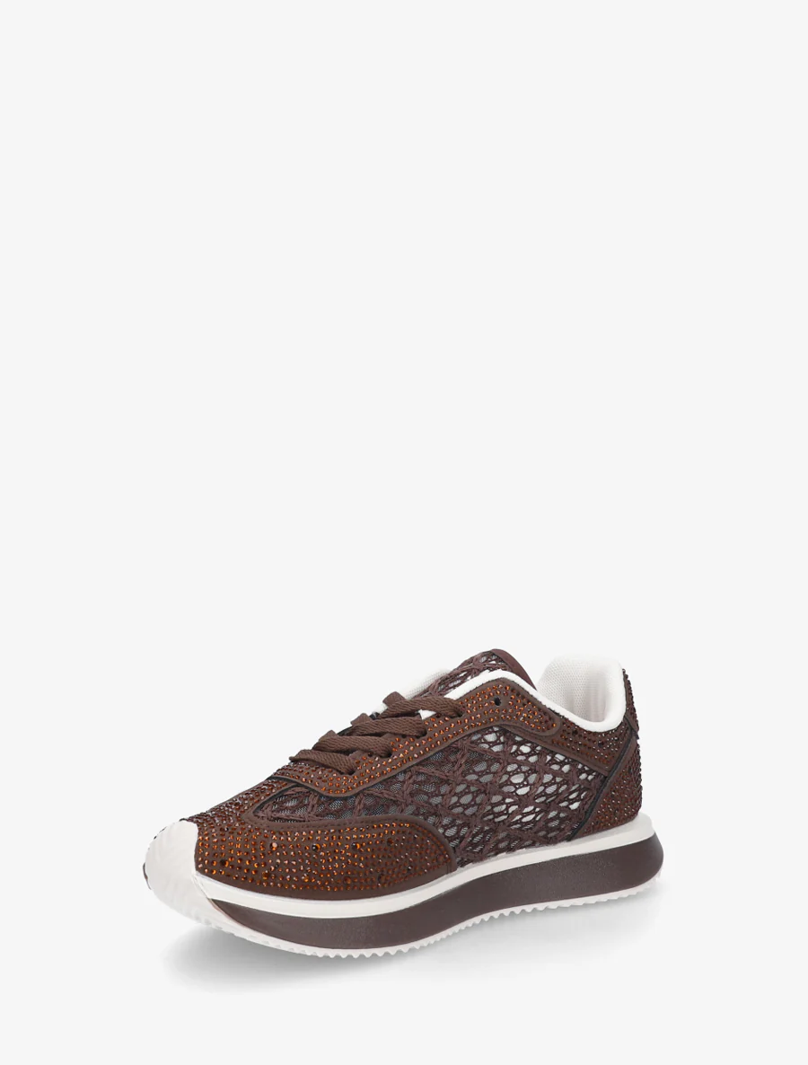 Met strass geborduurde sneakers - Bruin - Image 3