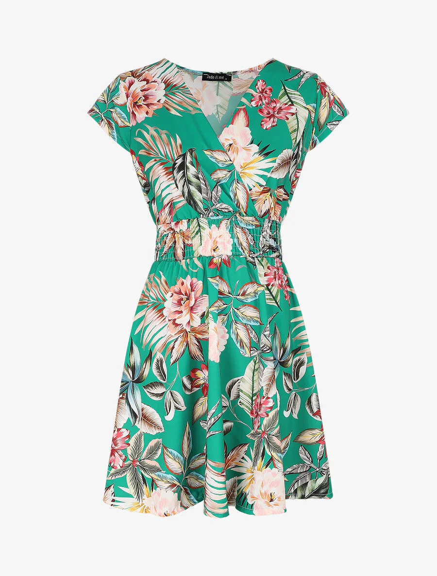 Middellange jurk met bloemenprint - Groen
