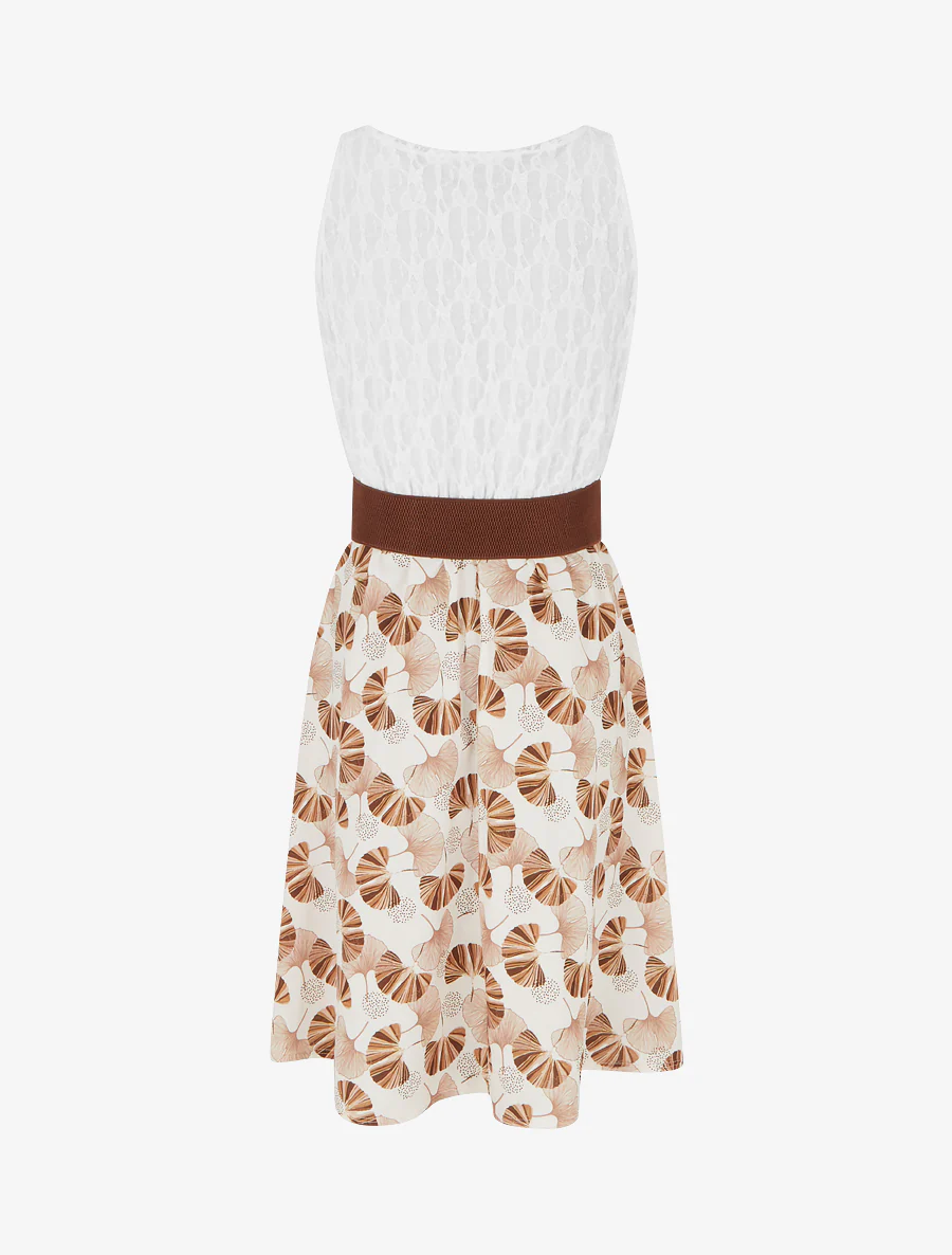 Midi-jurk met ginkgo-print en imitatiebandjes. - Bruin - Image 2