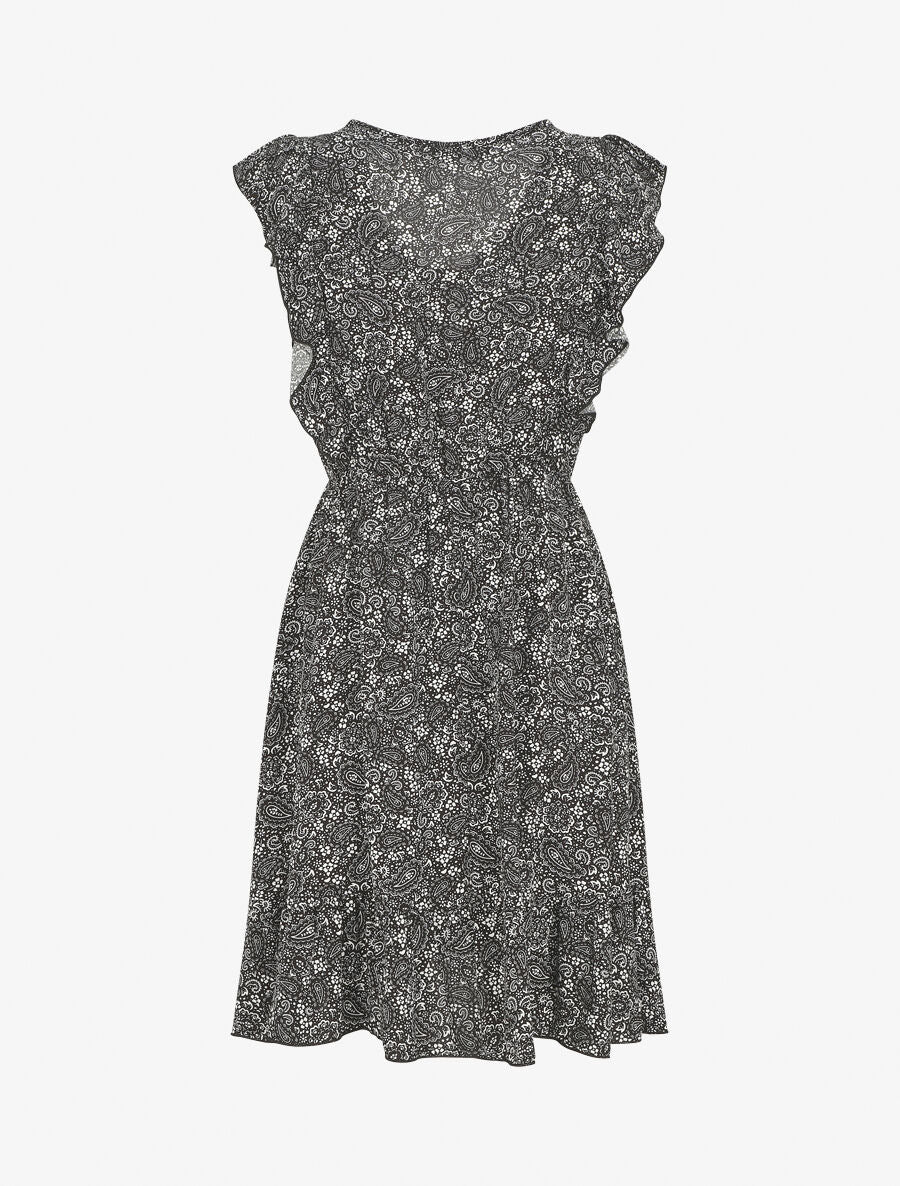 Midi-jurk met ruches en kasjmierprint - zwart - Image 2