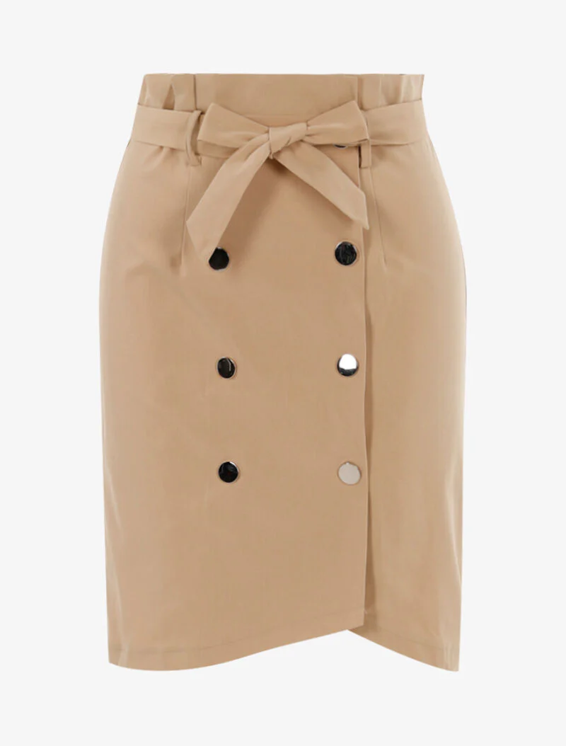 Middellange rok met drukknoopsluiting - beige