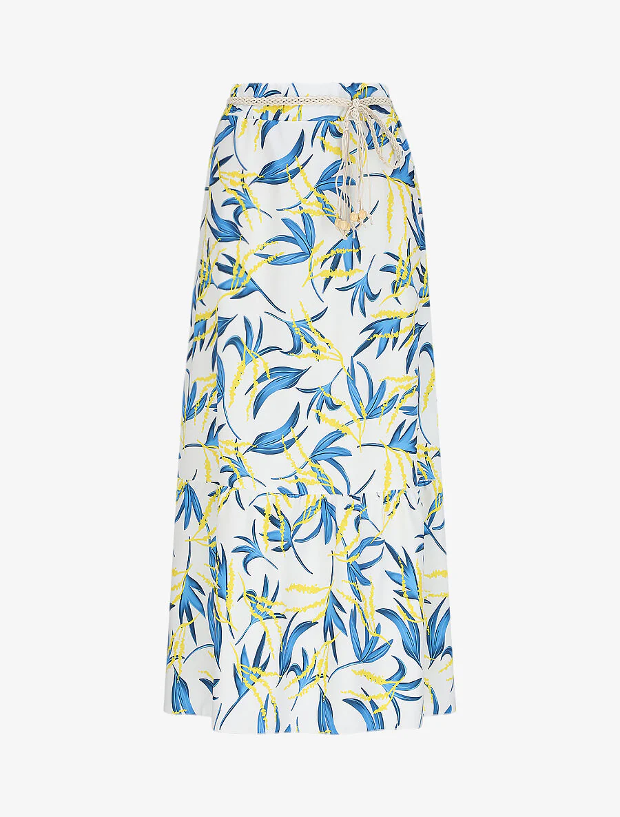 Midi-rok met gestileerde bladerenprint - Wit