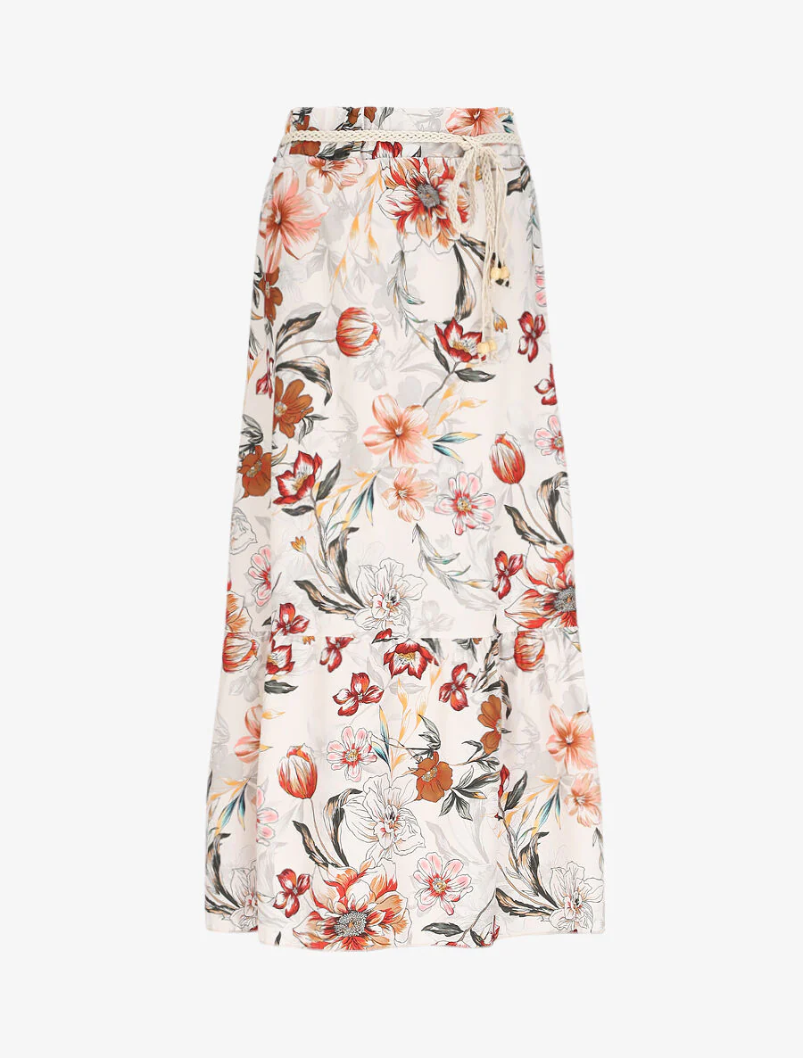 Midi-rok met orchidee print - Beige