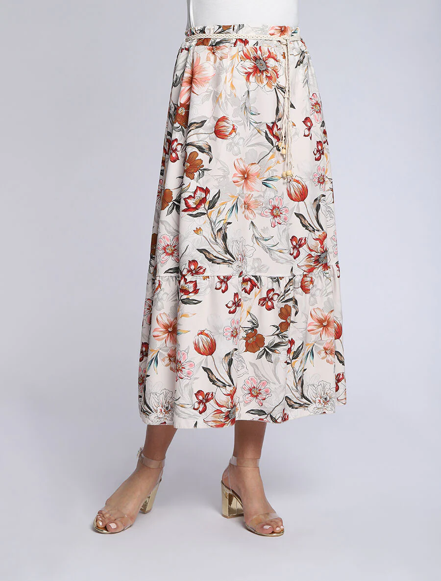 Midi-rok met orchidee print - Beige - Image 4