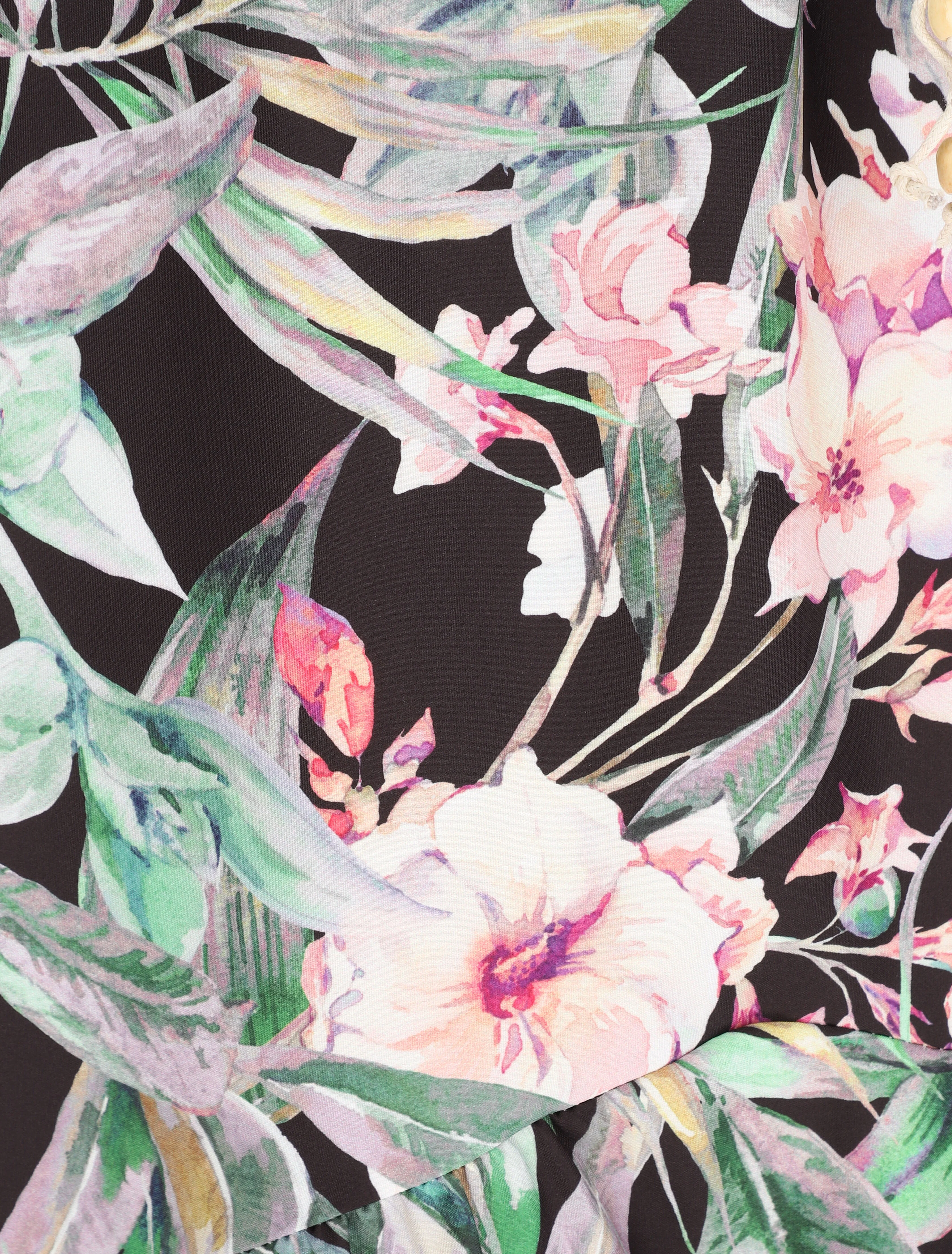 Midi-rok met V-naad met tropische plantenprint - Zwart - Image 3