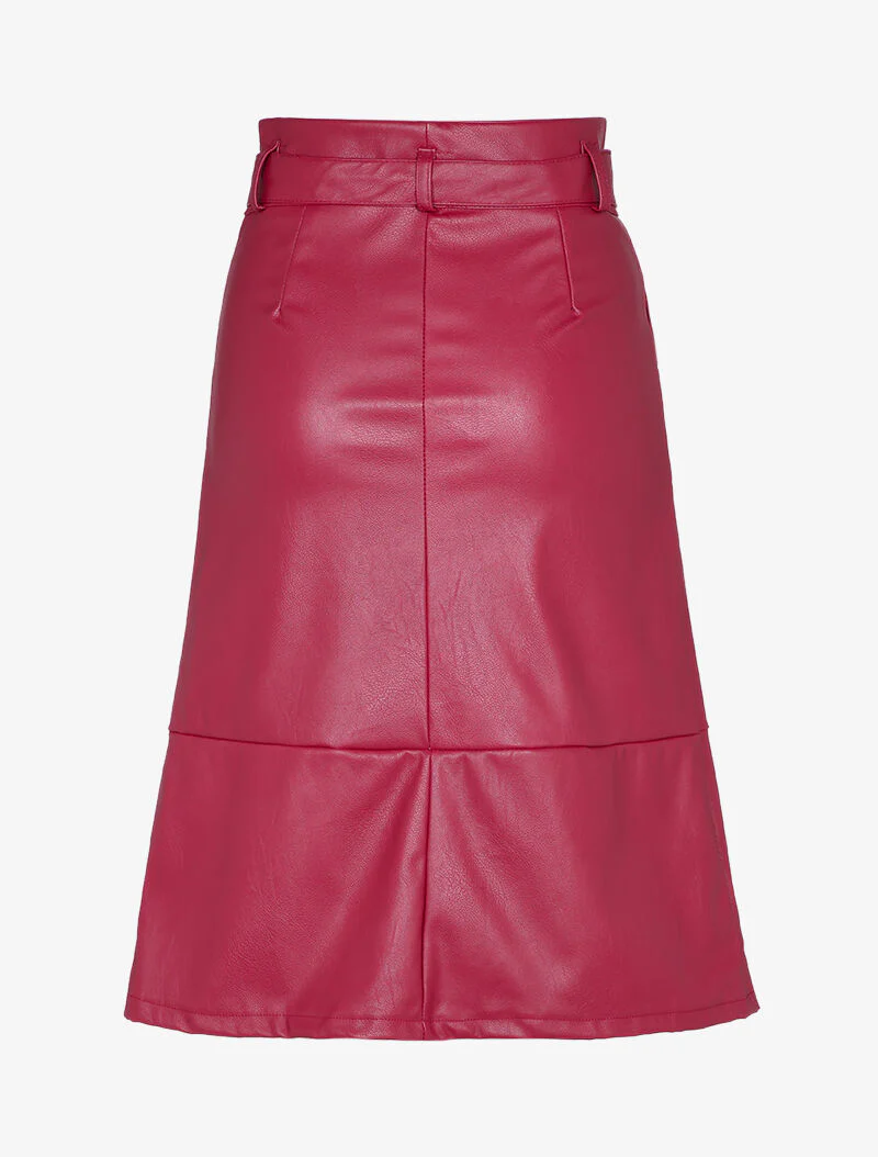 A-lijn midi rok in imitatieleer - Rood - Image 2