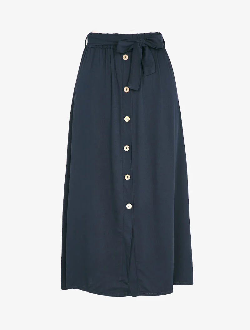 Midi-rok met decoratieve knopen - Marine