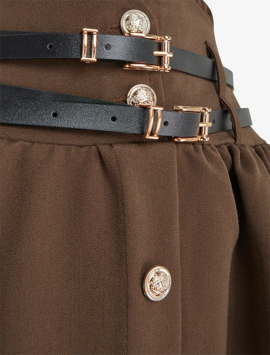 Midirok met dubbele riemen - Bruin - Image 3