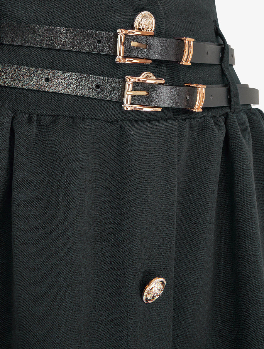 Midirok met dubbele riemen - Zwart - Image 3