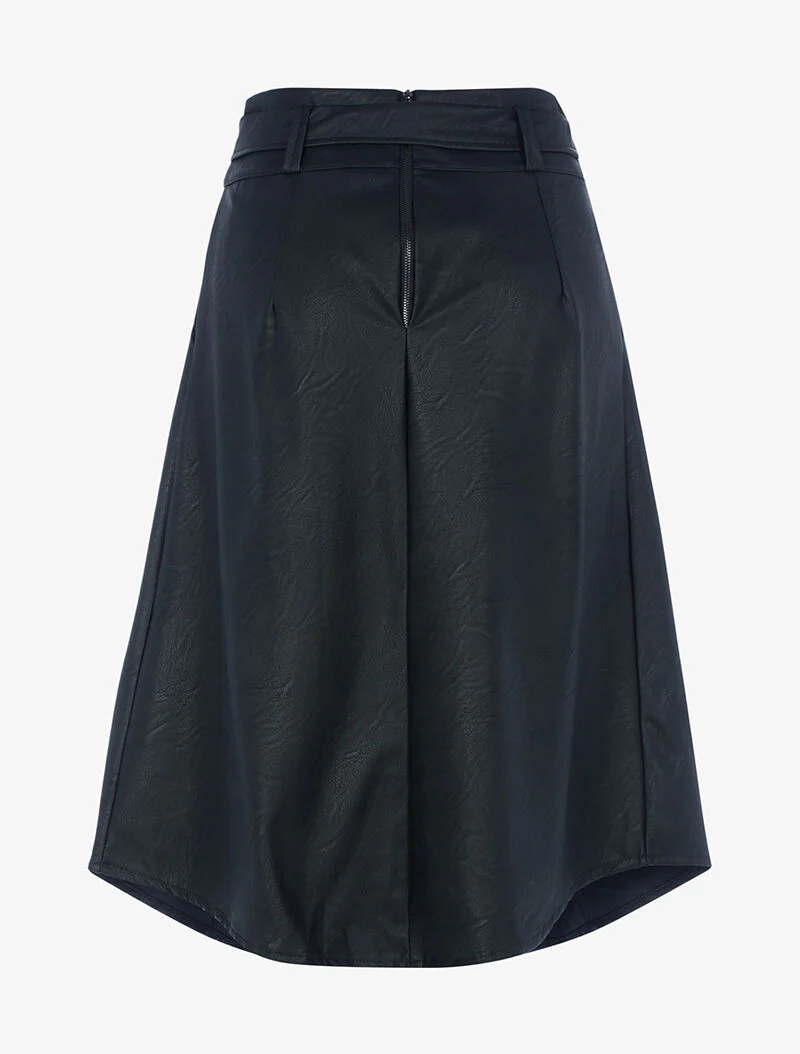 Midirok met ceintuur in imitatieleer - zwart - Image 2
