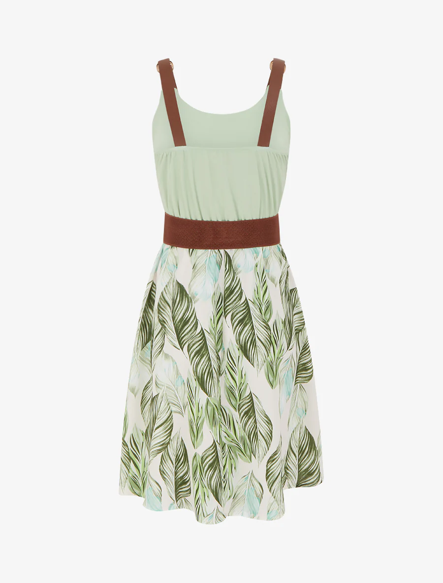Midlange jurk met bandjes en imitatieprint - Watergroen - Image 2