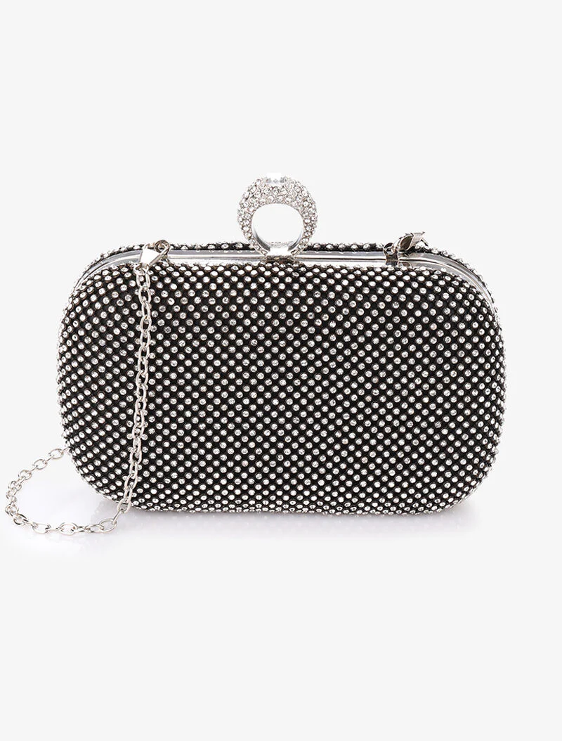 Strass clutch met ring sluiting - Zwart