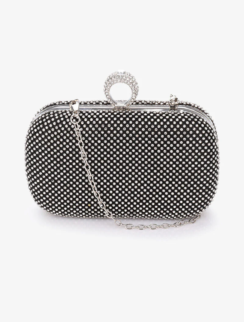 Strass clutch met ring sluiting - Zwart - Image 3